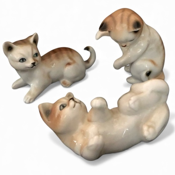 Other - Set of Three Vintage Cats Kittens Kitties Tabby Ceramic Figurines